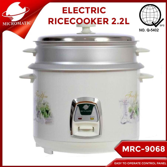 Micromatic MRC-9068 Rice Cooker 2.2L Good for 10-12 Persons_White_Steel cover