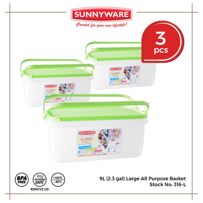 3pcs 9L (2.3 Gal) Large All Purpose Basket [Sunnyware 316-L] | Plasticware | Kitchenware | Basket