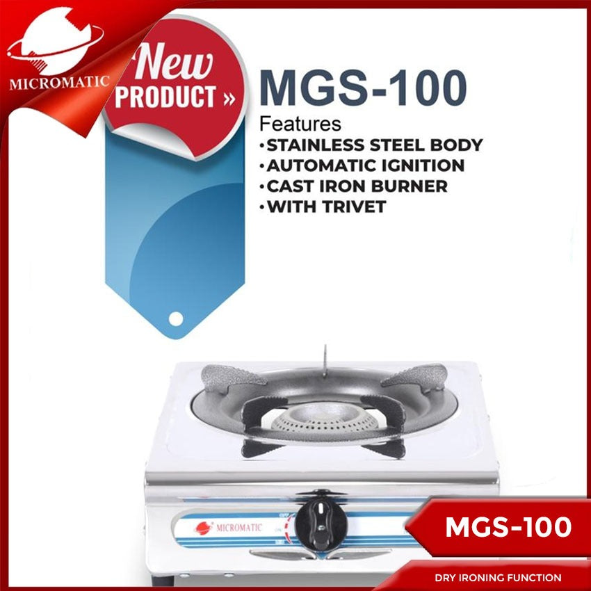 Micromatic MGS-100 1-Burner Gas Stove Stainless Steel Body Automatic Ignition - w/o Regulator