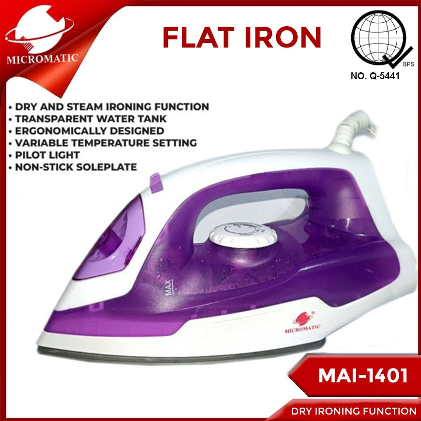 Micromatic MAI-1401 1400watts Dry and Steam Ironing Function Flat iron