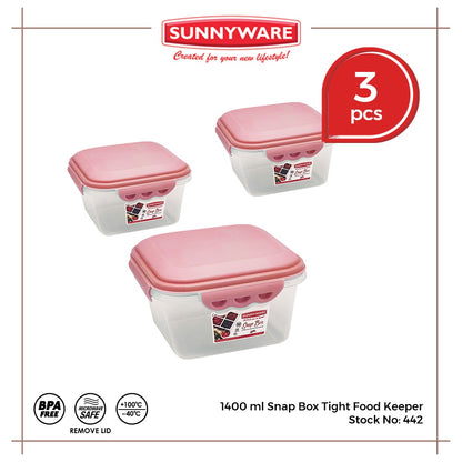 3pcs 1400 ml Snap Box Tight Food Keeper [Sunnyware 442] | Plasticware | Kitchenware | BPA Free