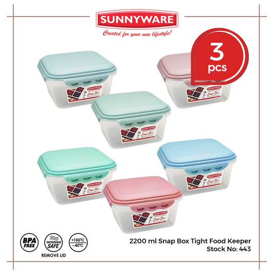 3pcs 2200 ml Snap Box Tight Food Keeper [Sunnyware 443] | Plasticware | Kitchenware | BPA Free