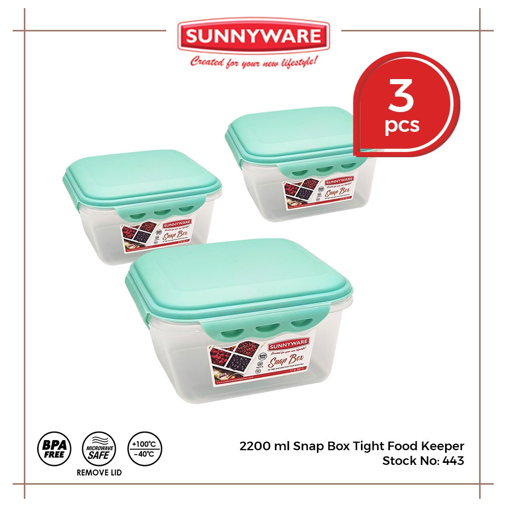 3pcs 2200 ml Snap Box Tight Food Keeper [Sunnyware 443] | Plasticware | Kitchenware | BPA Free