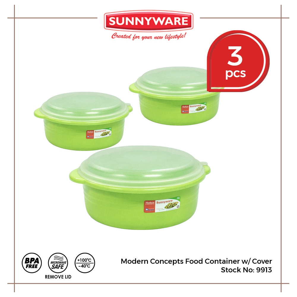 3pcs Food Container w/ Cover [Sunnyware 9913] | Plasticware | Kitchenware | Modern Concept