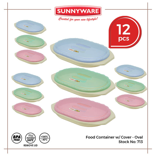 12pcs Food Container w/ Cover - Oval [Sunnyware 713] | Plasticware | Kitchenware | Food Storage