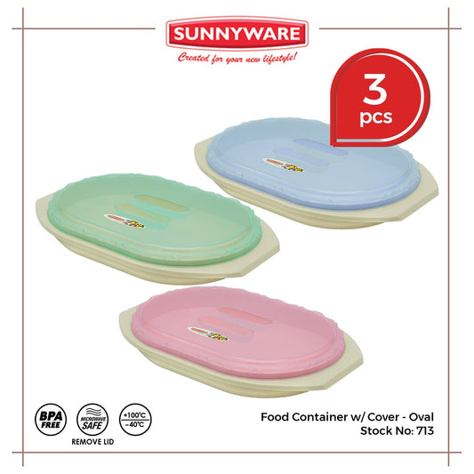 3pcs Food Container w/ Cover - Oval [Sunnyware 713] | Plasticware | Kitchenware | Food Storage