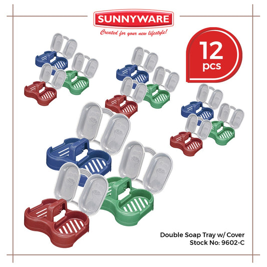 12pcs Double Soap Tray w/ Cover [Sunnyware 9602-C] | Plasticware | Bathing Essentials | Soap Holder