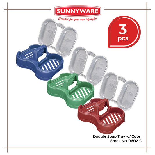 3pcs Double Soap Tray w/ Cover [Sunnyware 9602-C] | Plasticware | Bathing Essentials | Soap Holder