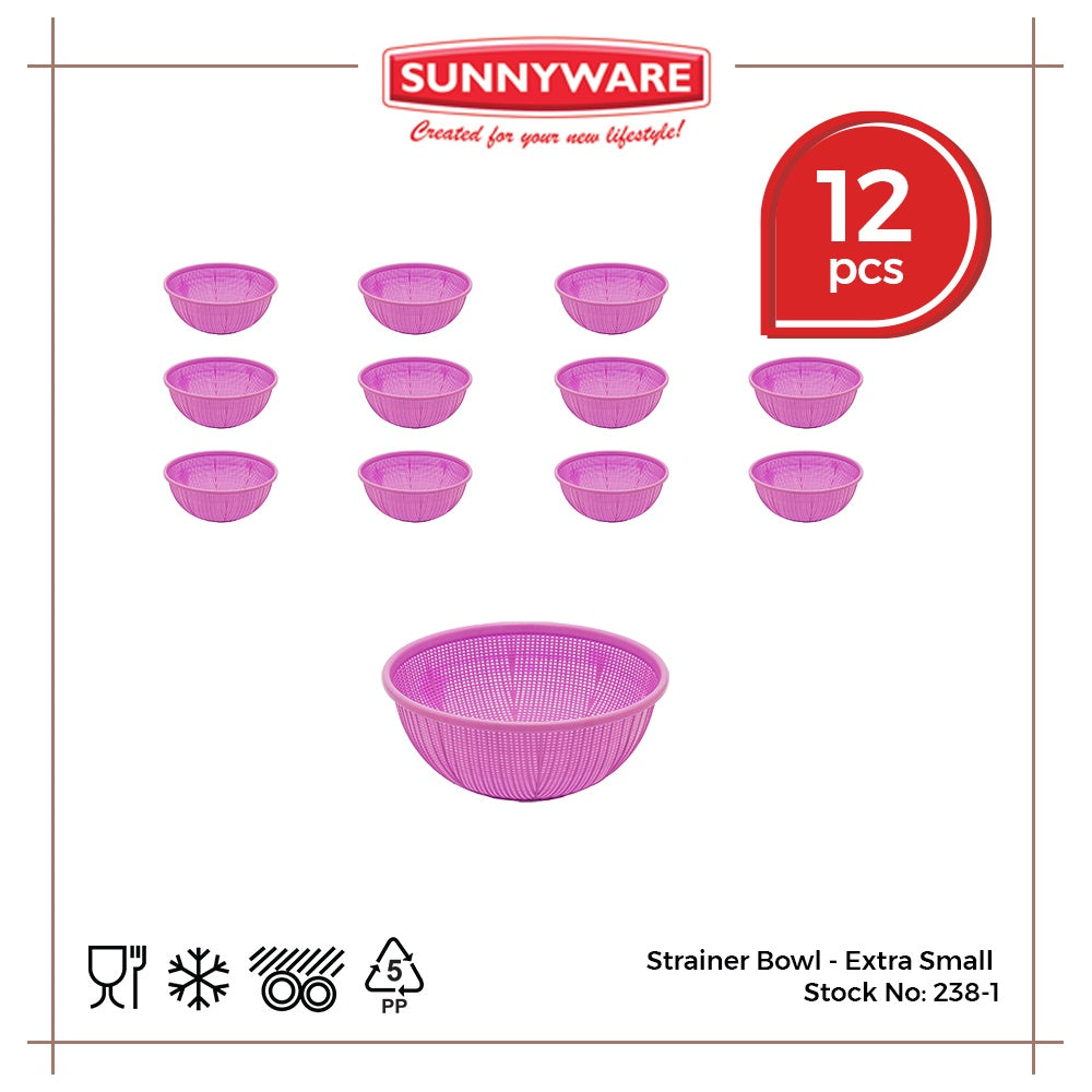 12pcs Strainer Bowl - Extra Small [Sunnyware 238-1] | Plasticware | Kitchenware | Strainer