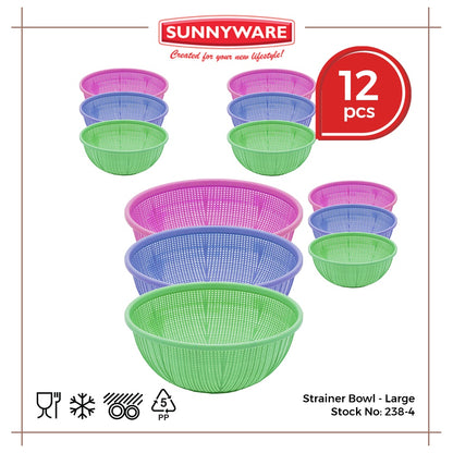 12pcs Strainer Bowl - Large [Sunnyware 238-4] | Plasticware | Kitchenware | Strainer | Colander