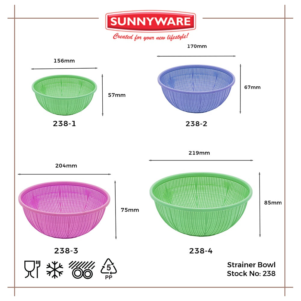 12pcs Strainer Bowl - Extra Small [Sunnyware 238-1] | Plasticware | Kitchenware | Strainer