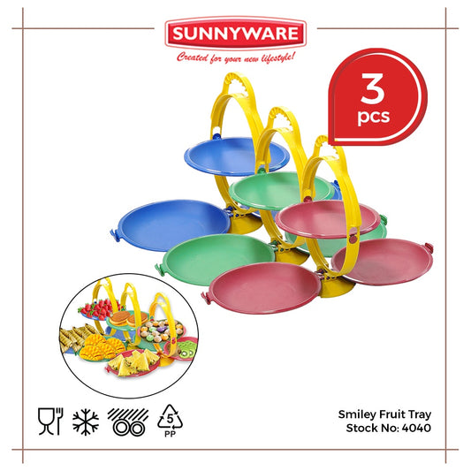 3pcs Smiley Fruit Tray [Sunnyware 4040] | Plasticware | Party Tray | Collapsible | Space Saving