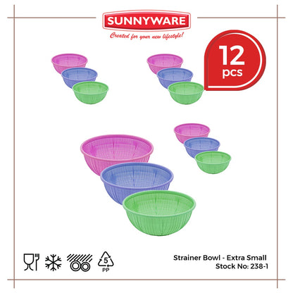 12pcs Strainer Bowl - Extra Small [Sunnyware 238-1] | Plasticware | Kitchenware | Strainer