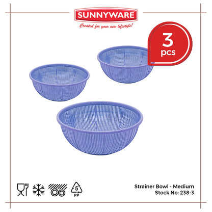 3pcs Strainer Bowl - Medium [Sunnyware 238-3] | Plasticware | Kitchenware | Strainer | Colander