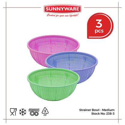 3pcs Strainer Bowl - Medium [Sunnyware 238-3] | Plasticware | Kitchenware | Strainer | Colander