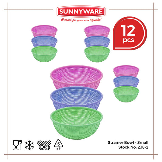 12pcs Strainer Bowl - Small [Sunnyware 238-2] | Plasticware | Kitchenware | Strainer | Colander