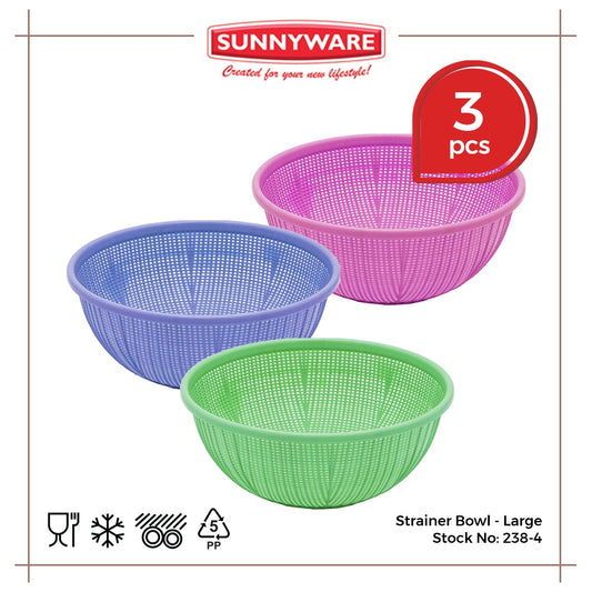 3pcs Strainer Bowl - Large [Sunnyware 238-4] | Plasticware | Kitchenware | Strainer | Colander