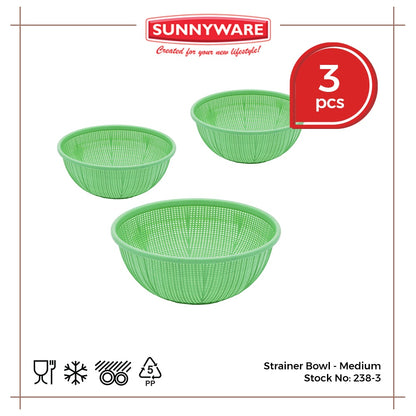 3pcs Strainer Bowl - Medium [Sunnyware 238-3] | Plasticware | Kitchenware | Strainer | Colander