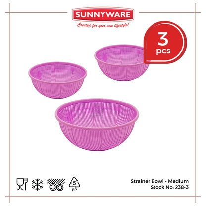 3pcs Strainer Bowl - Medium [Sunnyware 238-3] | Plasticware | Kitchenware | Strainer | Colander