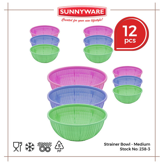 12pcs Strainer Bowl - Medium [Sunnyware 238-3] | Plasticware | Kitchenware | Strainer | Colander