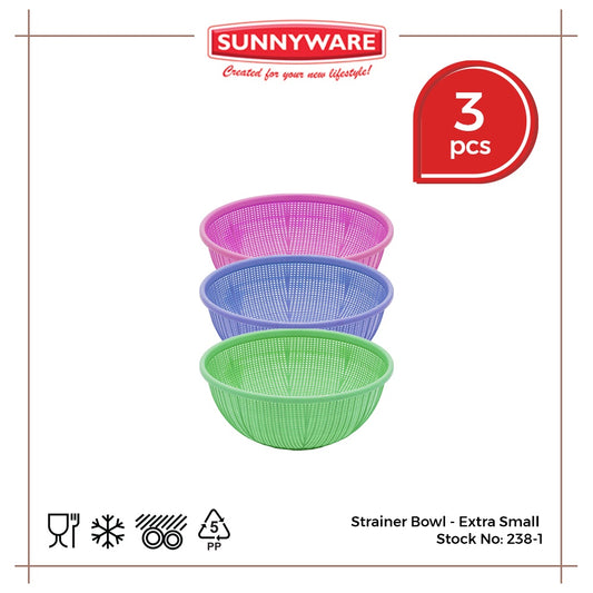 3pcs Strainer Bowl - Extra Small [Sunnyware 238-1] | Plasticware | Kitchenware | Strainer